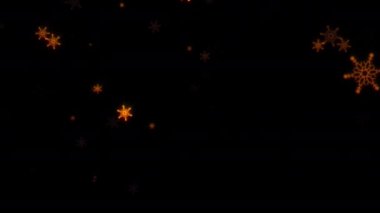 Güzel düşen altın sarısı kar taneleri animasyon siyah arka plan. 4K kusursuz döngü yeni yıl temalı arkaplan. 