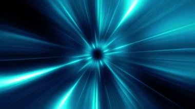 Soyut döngü yaratıcı açık mavi parlak radyal ışık teknolojisi için. Mavi ışık hızı, hareket halindeki neon ışınları. Renkli bir patlama, yıldızlar arasında hareket ediyor.. 