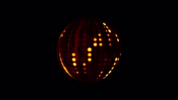 Abstrakte Schleife Glühen Orange Digitale Punkte Kugel Rotationstechnologie Auf Schwarzem — Stockvideo