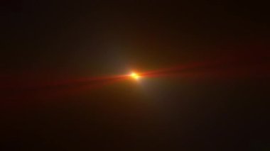 Ekran projesi için yanıp sönen altın optik mercek parlamaları siyah arka plan. 4K 3D döngü animasyon flaş lens parlaması dönen parlak ışık ve patlayan ışık..