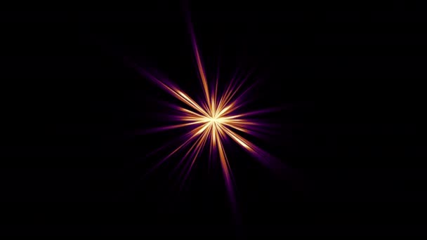 4Kループセンターブラック抽象的な背景に金オレンジ紫色の光フレア線 照明ランプ線はダイナミック明るいビデオ映像に影響します 金光学フレアの動き — ストック動画