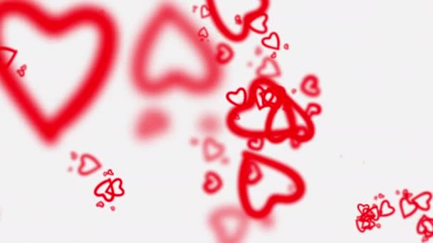 Loop Floating Red Hearts Animation White Abstract Background Seamless Loop — Video Stock