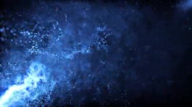 Soyut döngü mavi ateş parçacıkları duman bulutu patlaması alt sol etki animasyonundan yayılıyor. 4K 3D atmosfer yumuşak sis, sis, duman, toz bulutu ve kara zemin çevre etkisi 