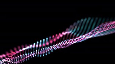 Mavi, kırmızı, soyut, ışıl ışıl, ışıl ışıl dalga parçacıklarının soyut döngüsü. Dijital veri akışı. Büyük veri arkaplanı kavramı. Siber veya teknoloji geçmişi için