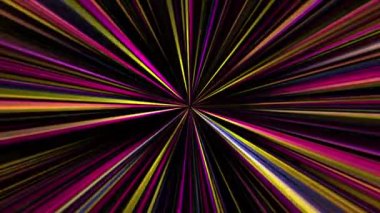 Merkezdeki yıldızın parlaklığından yayılan ışın ışınları ile soyut döngü renkli hız ışığı çok renkli arka plan. 4K 3D fraktal radyan yıldız sonsuz arkaplan ışınları ile