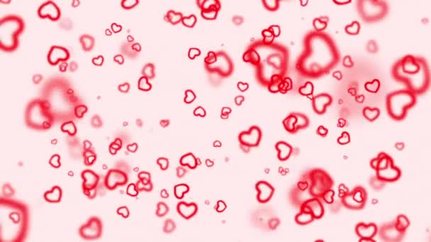 Loop Floating Red Hearts Animation White Pink Abstract Background Англійською — стокове відео