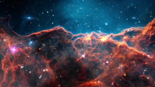 Carina Nebula Rymdfärder Utforskning Rymden Flight Gaspelare Carina Nebulosan Badas — Stockvideo
