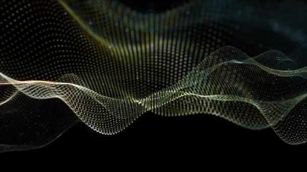 Abstract Mesh Glowing Yellow Digital Particles Wave Flow Futuristic Tech — Stock Video