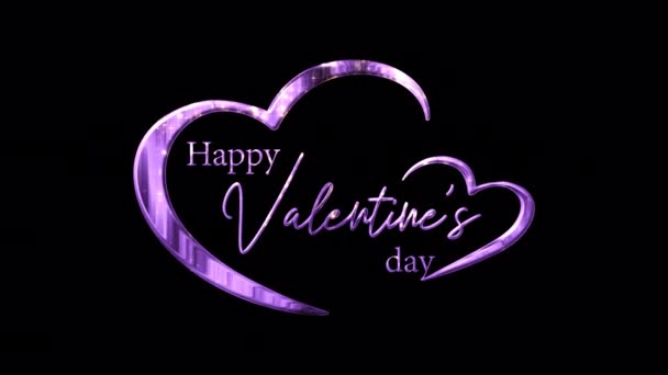 Happy Valentines Day Heart Shape Purple Glittering Text Abstract Background — Vídeo de stock