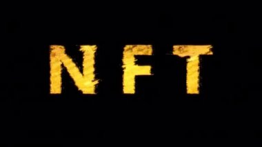 NFT glitch text effect cimematic title yellow light animation. element for Isolated transparent video animation text with alpha channel using Quick time prores 444
