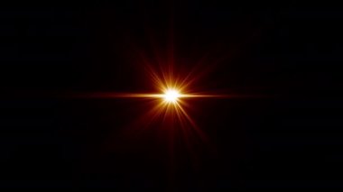Loop center orange red rotating flickering star sun lights optical lens flares shiny animation art background. Lighting lamp rays effect dynamic bright video footage. Gold glow star optical flare motion.