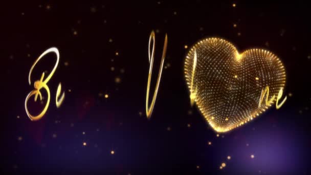 Valentine Golden Text Word Gold Glittering Heart Gold Particles Flow — Stockvideo