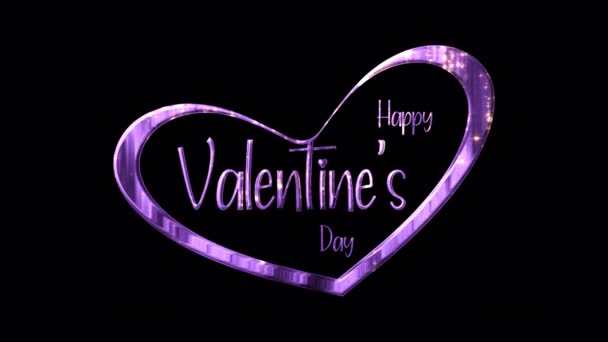 Happy Valentines Day Heart Shape Purple Glittering Text Abstract Background — Stockvideo