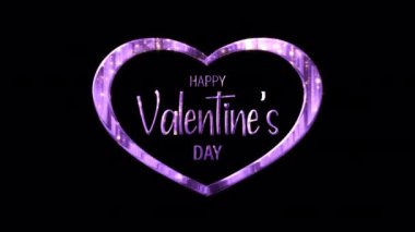 Happy Valentines Day in heart shape purple glittering text abstract background.4K 3D isolated QuickTime Alpha Channel ProRes 4444.