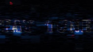 Animation text of Stay Tuned glitch blue neon text  effect with silver flash flickering light loop cinematic title animationn backgroud 4K 3D isolated seamless loop START glitch text effect element.