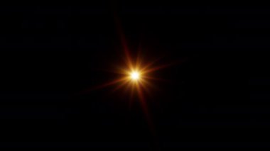 Loop center rotation glow gold ray lights optical lens flares shine animation art background. Lighting lamp rays effect dynamic bright video footage. Gold glow star optical flare motion.