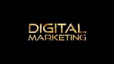 Digital Marketing golden text with light glowing effect on black abstract background isolated with alpha channel Quicktime Prores 444 encode. 