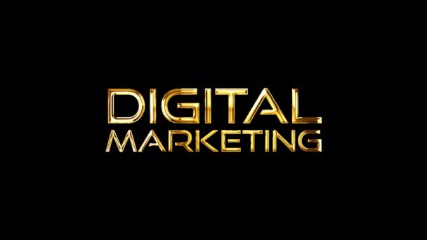 Digital Marketing Golden Text Light Glowing Effect Black Abstract Background — Vídeo de stock