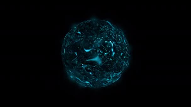 摘要在黑色背景上的蓝色等离子体行星球体 3D渲染无缝循环动画 用于技术 工程的分形艺术领域全球几何深蓝色行星元件 — 图库视频影像