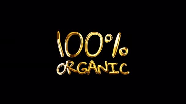 Loop Hundred Percent Organic Golden Text Shine Light Effect Black — Vídeo de Stock