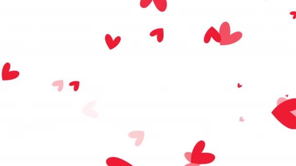 白い背景に赤いハートが流れる抽象的なループ バレンタインデー 誕生日パーティー 結婚式や休日のためのアニメーション ロマンチックなアニメーションの背景 — ストック動画