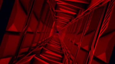 Soyut 3D grunge kırmızı Hi teknoloji tünel döndürme animasyon arka planı. 4K 3D Bilimkurgu Animasyonu.