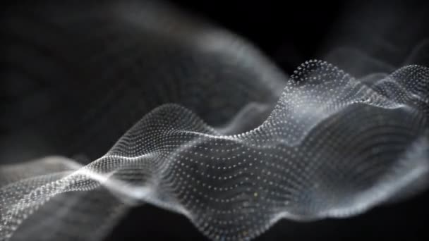 Abstract Mesh Black White Digital Particles Wave Flow Futuristic Tech — Vídeo de Stock