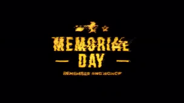 Memorial Day Glitch Texteffekt Cimematic Titel Gelblicht Animation Abstrakten Hintergrund — Stockvideo