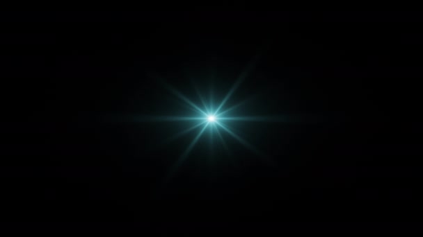 摘要在黑色背景下 无光环中心发光蓝星光斑光学闪光旋转动画 — 图库视频影像