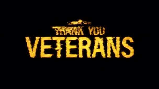 Obrigado Veteranos Glitch Efeito Texto Título Cimemático Amarelo Luz Animação — Vídeo de Stock