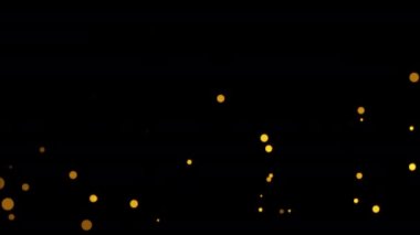 Ekran projesi örtüşmesi için siyah soyut zemin üzerinde parlayan altın bokeh parçacıklarının döngü hareketi grafikleri. 