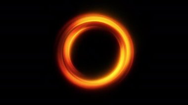 Soyut turuncu halka halkalı ateş topu enerji girdabı, siyah arka planda modern dikişsiz döngü animasyonunda akar. 4K 3D Aydınlık halka alanı dinamik arkaplanı. 