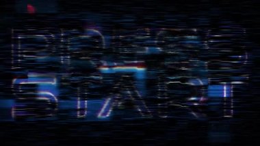 Press Start 'ın animasyon metni, gümüş yanıp sönen ışık döngüsü sinematik başlık animasyonu arka planında mavi neon metin efektini bozar.