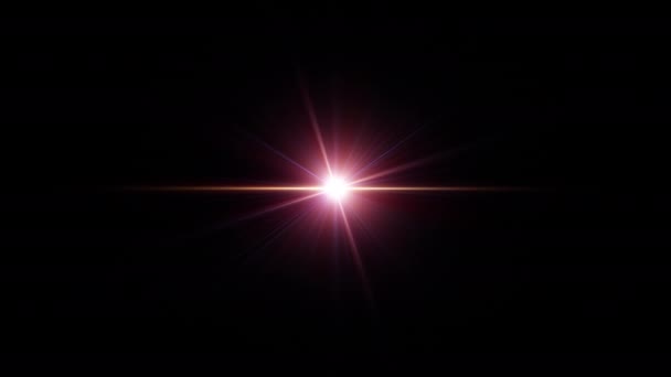 ループセンター回転グローゴールドスターサンライト光学レンズは 投影画面のオーバーレイの黒の背景に光沢のあるアニメーションアートをフレアします 照明ランプ線はダイナミック明るいビデオ映像に影響します 金光学フレアの動き — ストック動画