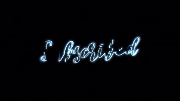 Abstract Abonneer Gouden Tekst Neon Blauw Licht Filmische Titel Animatie — Stockvideo