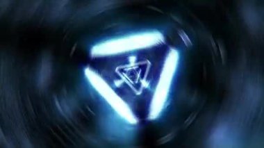 VJ Döngü animasyonu soyut mavi daire üçgen neon tünel floresan teknoloji arka planı. 