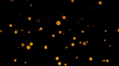 Işıldayan turuncu bokeh parçacıklarının döngü hareketlerinin grafikleri siyah soyut arkaplanda akmaktadır. VJ döngüleri sunumları için canlandırma Soyut parıltı bokeh baloncukları parıldayan tasarım.