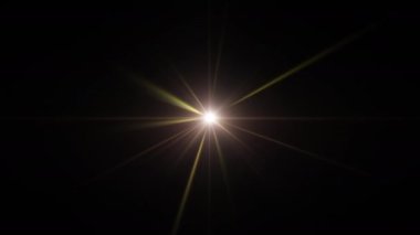 Döngü merkezi yanıp sönen beyaz altın yıldız ışınları optik lens ışıkları parlak animasyon sanat arkaplanı. Lamba ışınları dinamik, parlak video görüntülerini etkiler. Altın parıldayan yıldız optik ışık hareketi.