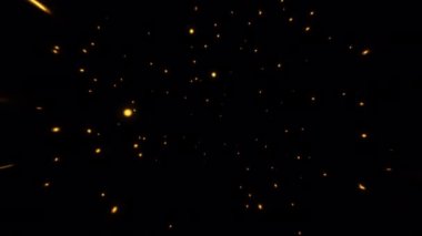 Animasyon döngüsü parlayan turuncu ateş parçacıkları yukarı doğru siyah soyut arka planda yükselen kıvılcımlar oluşturur. Hızlı zaman proress 444 kullanarak alfa kanalı ile izole edilmiş şeffaf video animasyon metni ögesi