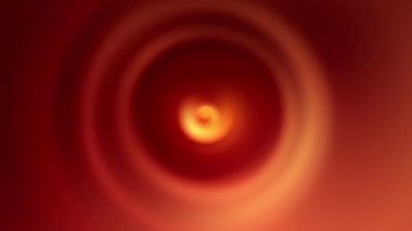 Kırmızı turuncu radyal bulanık yer değiştirme animasyonunun etkisiyle, dairesel dairesel dairesel, soyut, pürüzsüz döngü merkezi deseni. Parlayan metal halkalar animasyonu. İş sunumu için soyut arkaplan. 