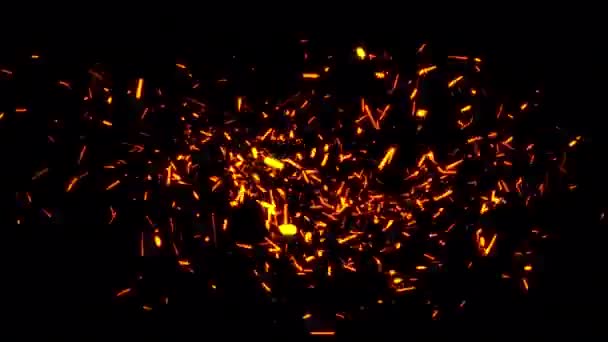 Parlak Turuncu Ateş Parçacıkları Siyah Soyut Arkaplanda Patlamaya Neden Olur — Stok video