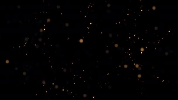 摘要无缝环路动画在黑色背景上发光颗粒的运动 用于屏幕项目的覆盖 4K发光飞尘气泡在空气中的三维混沌运动 — 图库视频影像