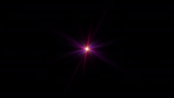 4K环中心旋转闪烁的彩色恒星太阳光光学透镜闪烁着闪亮的动画艺术背景屏幕项目覆盖 灯光对动态明亮的视频画面有影响 金光之星光学耀斑运动 — 图库视频影像