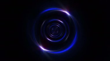 Soyut döngü hipnotik koyu mavi ışık neon dairesel halka dönüş tüneli arka planı. Hipnoz dalgaları halka hareketini yayar. 