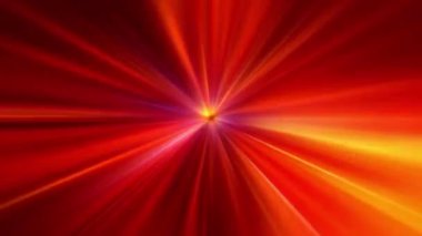 Soyut döngü sarı turuncu, kırmızı, yanıp sönen parlak ışınlar ve merkez ışık arka planı. 4K 3D fraktallar kusursuz döngü sonsuz karmaşık parlayan radyal ışık çizgileri 