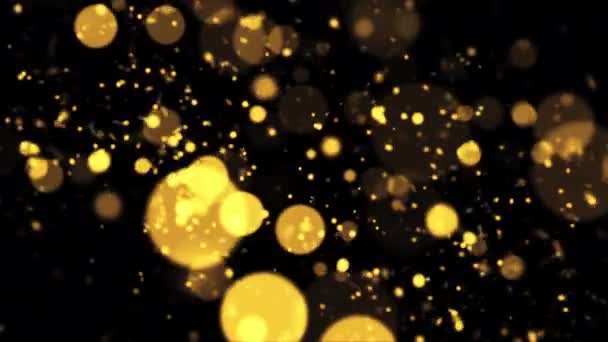 Abstrakcyjna Animacja Pętli Migoczący Blask Złote Cząstki Bańki Bokeh Przepływają — Wideo stockowe