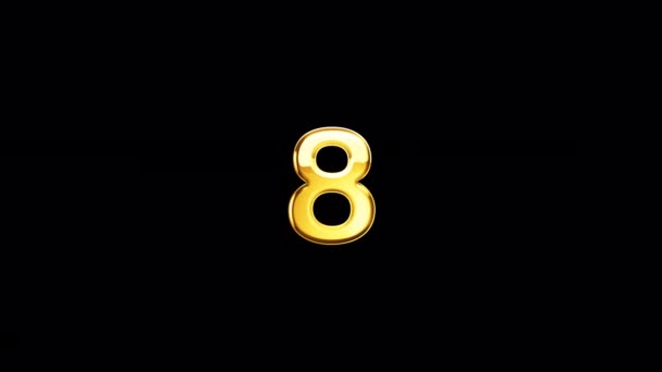 Loop Text Number Eight Golden Shine Light Motion Animation Black — Stock Video