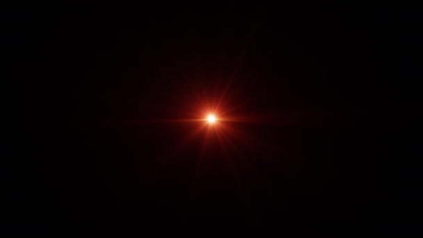 ループセンターオレンジ赤回転ちらつき星日ライト光学レンズは 画面プロジェクトのオーバーレイのための光沢のあるアニメーションアートの背景をフレア 照明ランプ線はダイナミック明るいビデオ映像に影響します — ストック動画