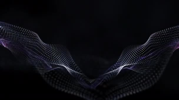 ループ概要3Dレンダリング技術は 黒の背景概念上の技術のための粒子メッシュデジタル波を発光 — ストック動画