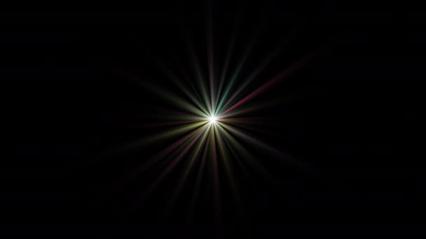 Otáčení Středu Smyčky Blikající Záře Mnohobarevná Světla Hvězd Optické Čočky — Stock video